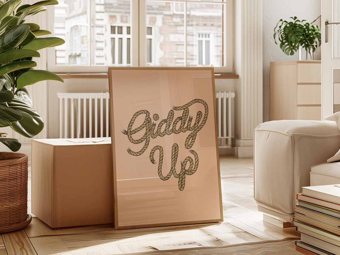 Giddy Up Rope Typography, Western Rustic Decor
