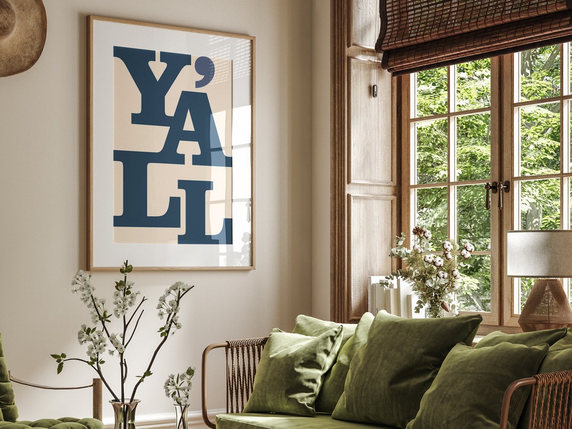 Yall Navy Serif Typography Western Cowboy Rustic Quote Wall Art Poster - Image 2