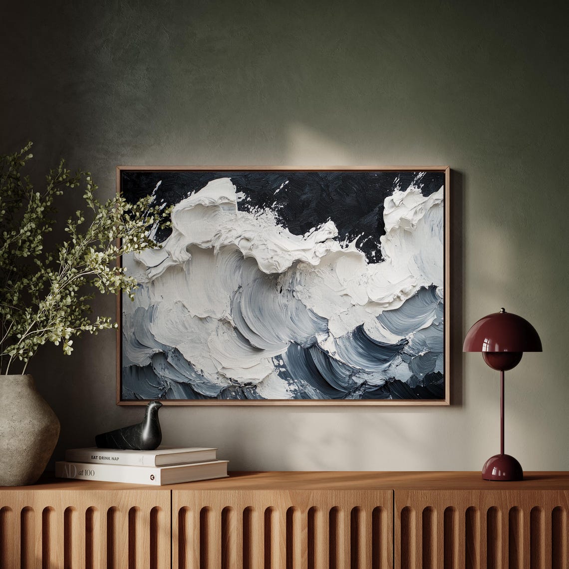 Monochrome Ocean Wave Abstract Swirls Black White Textured Wall Poster - Image 4