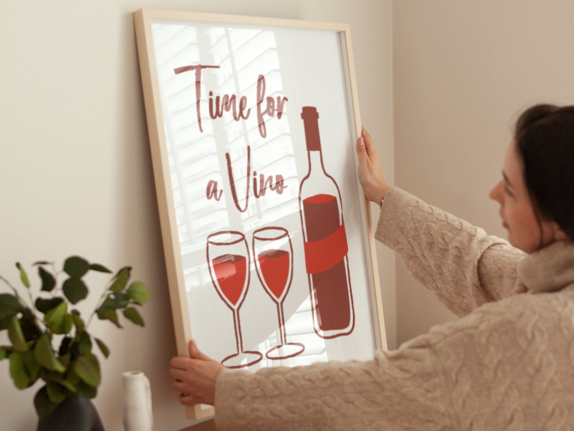 Time for a Vino Retro Script Wine Quote Bar Cart Kitchen Wall Art - Image 4