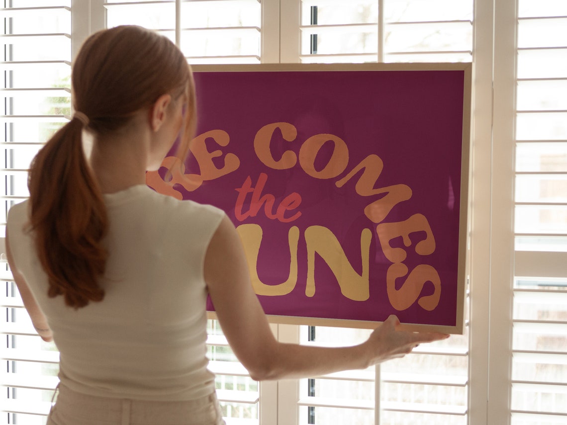 Here Comes The Sun Arched Retro Lettering Magenta Music Art Poster - Image 3