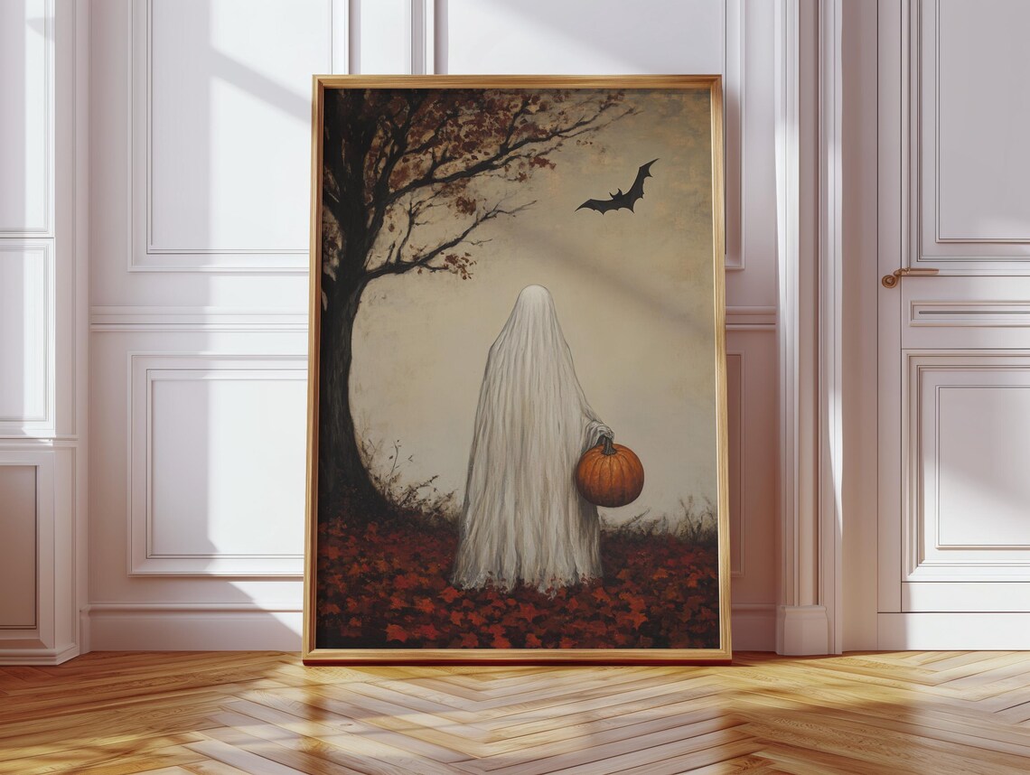 Autumn Ghost Holding Pumpkin, Spooky Halloween Decor - Image 2