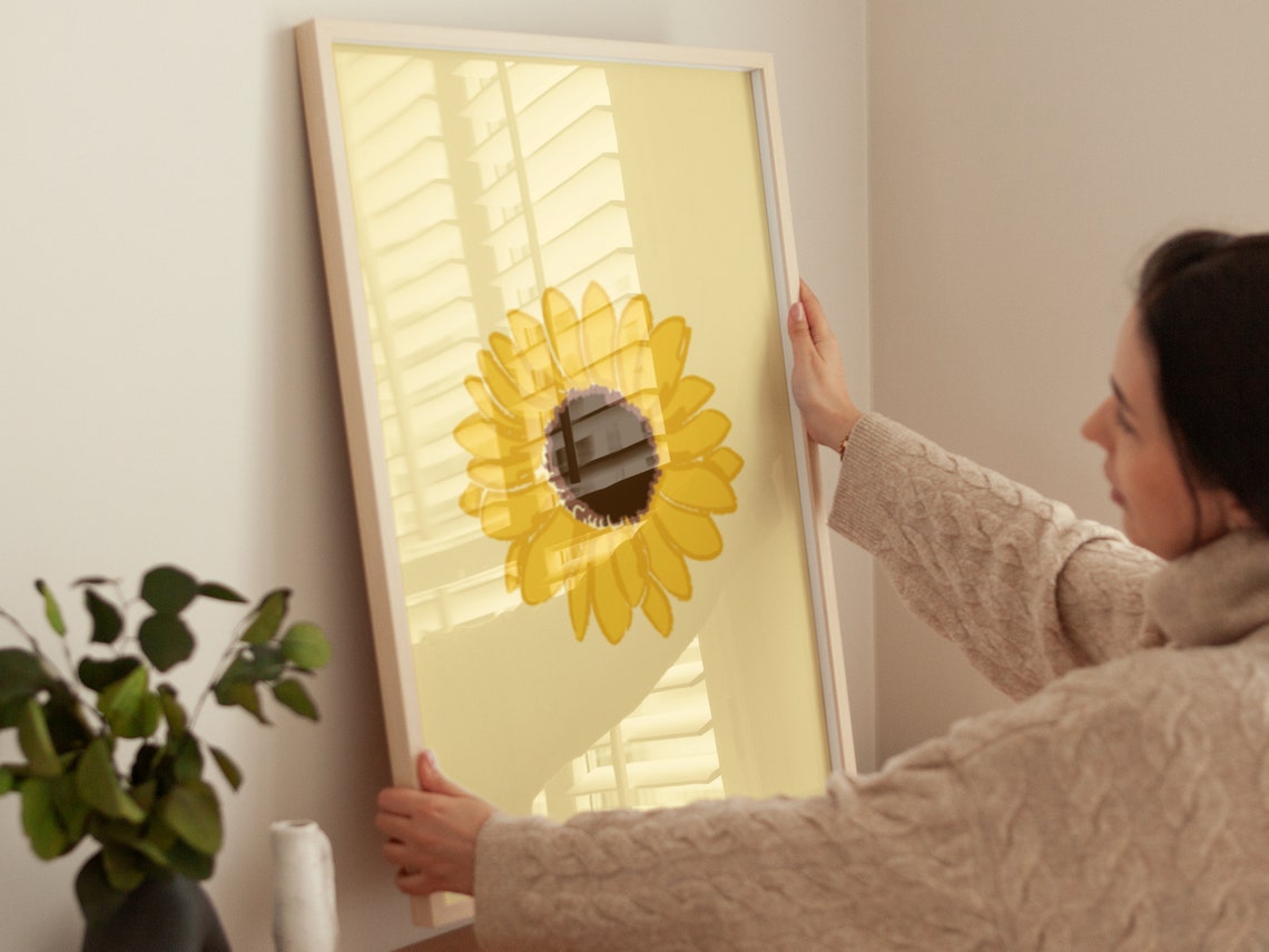 Single Sunflower Golden Bloom Cream Minimalist Botanical Wall Poster - Image 3