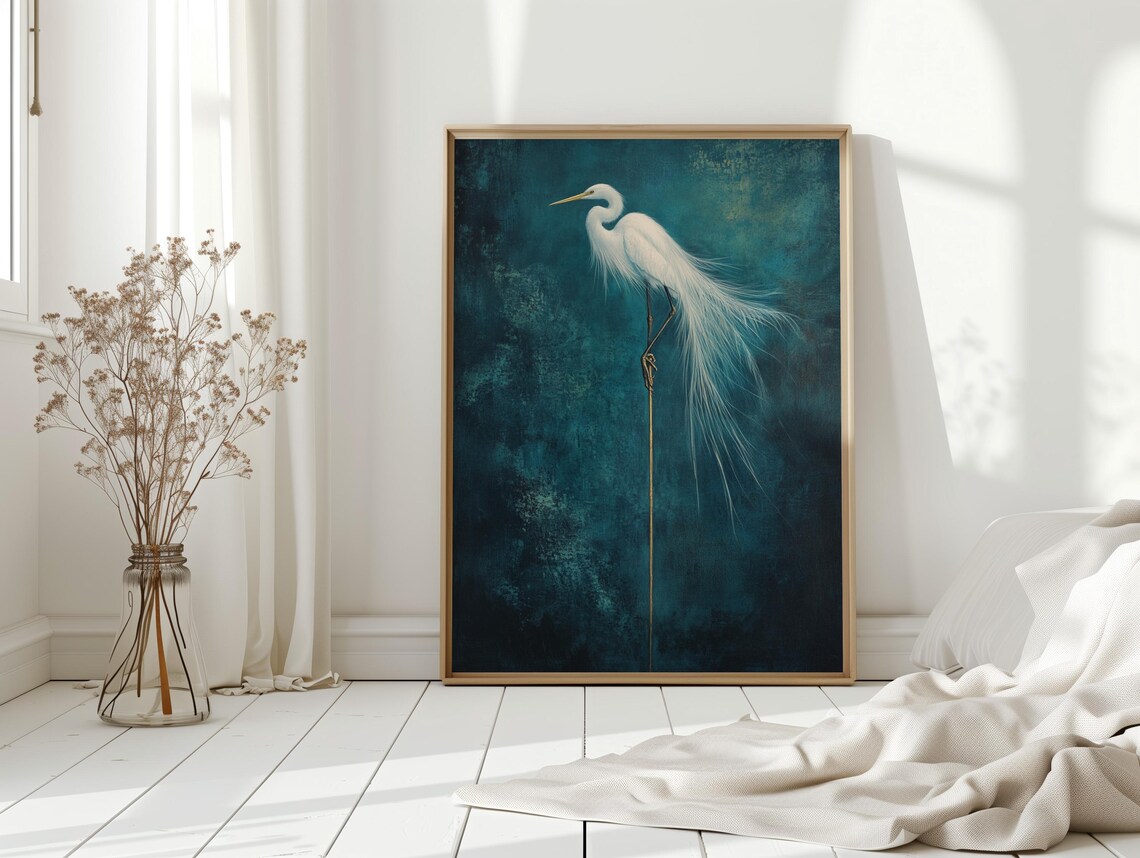 Elegant White Egret, Minimalist Wildlife Art Print - Image 2