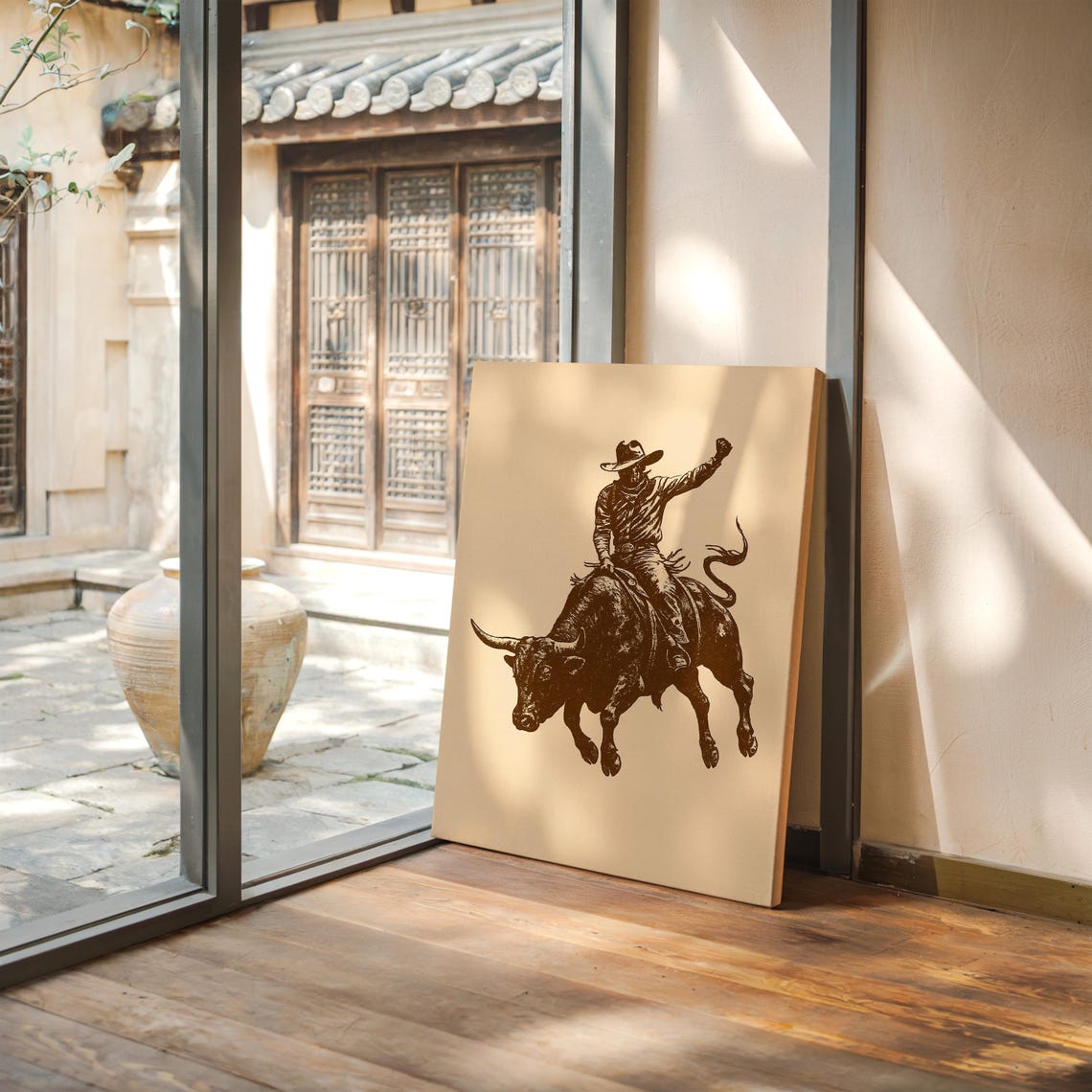 Cowboy Bull Riding Poster, Rustic Western Silhouette - Image 3