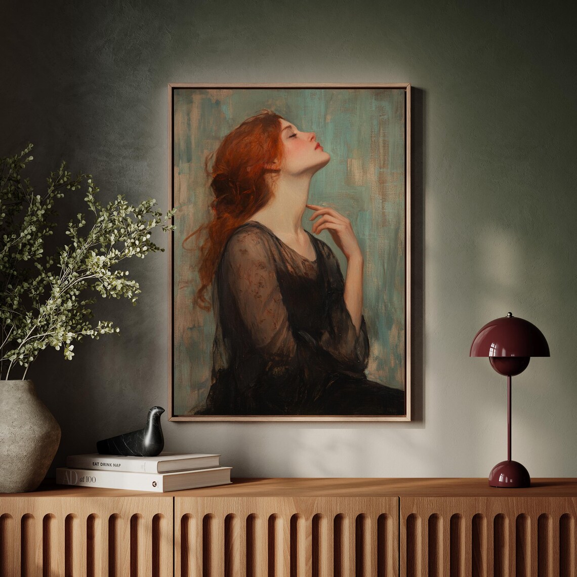 Elegant Redhead in Black Lace Romantic Classic Portrait Poster - Image 5