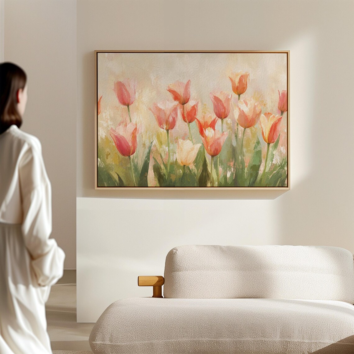 Pink Tulip Field Soft Watercolor Spring Blossom Floral Art Print - Image 2
