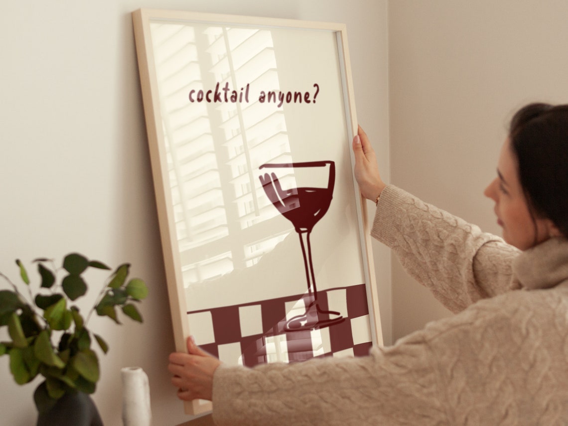 Cocktail Anyone Coupe Glass Checkerboard Retro Bar Wall Art Poster - Image 4