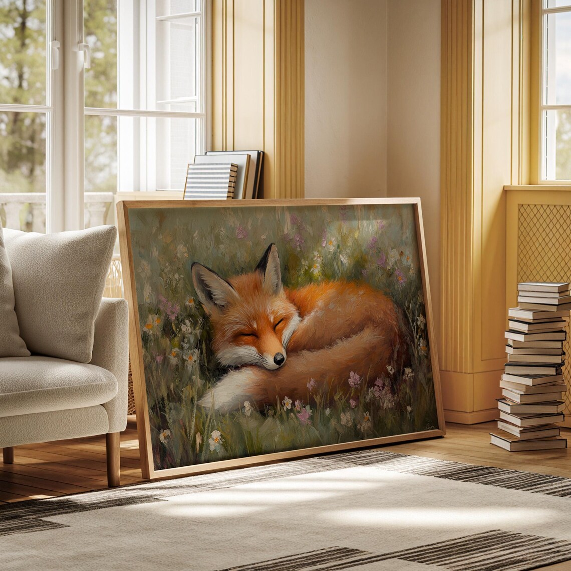Sleeping Red Fox In Wildflower Meadow Peaceful Nature Animal Art Poster - Image 3