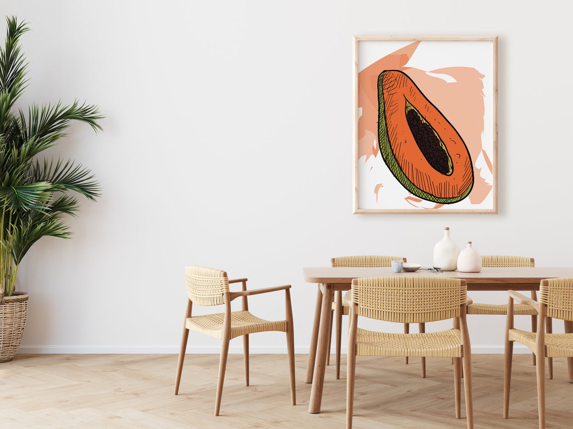 Papaya Slice Sketch Line Art Tropical Fruit Kitchen Wall Poster - Image 4