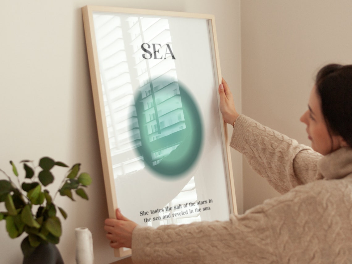 Sea Aura Quote Minimalist Teal Gradient Typography Wall Poster