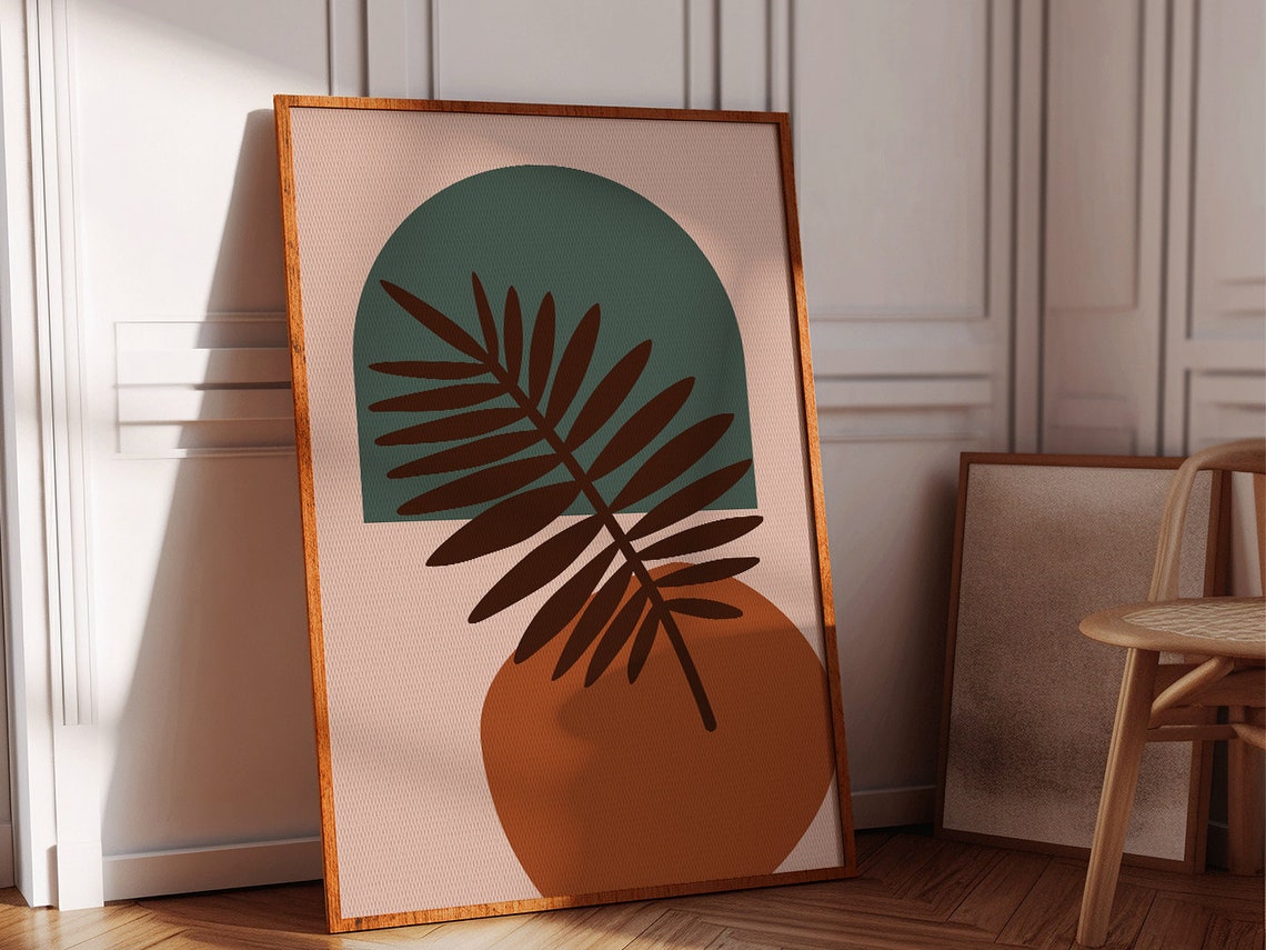 Blush Pink Teal Arch Botanical Leaf Abstract Boho Wall Art Poster - Image 2