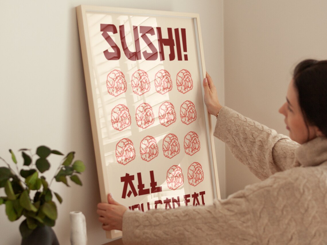 Sushi All You Can Eat Retro Japanese Kitchen Typography Food Poster - Image 2