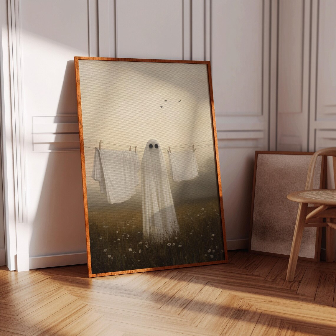 Ghost In Laundry Field, Whimsical Spooky Country Scene - Image 4