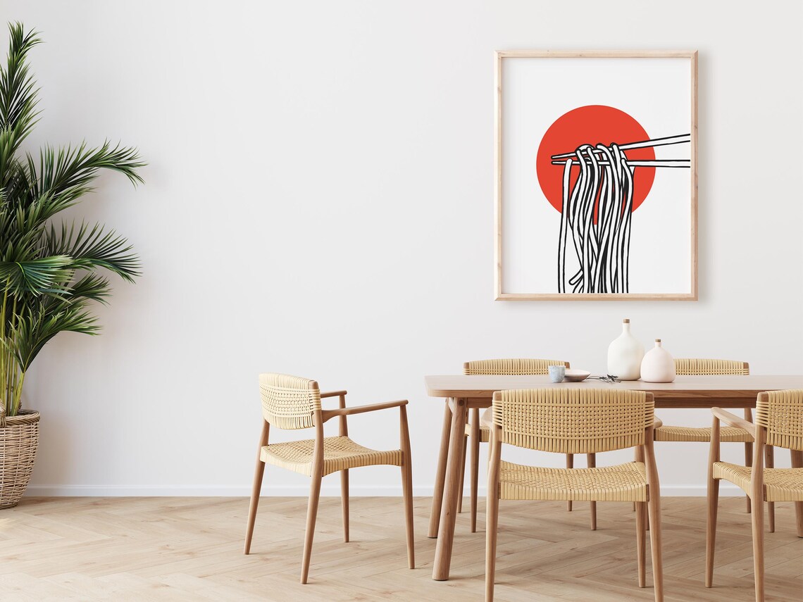 Ramen Noodles Chopsticks Red Sun Minimalist Japanese Kitchen Art Print - Image 2