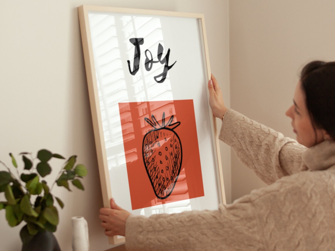 Strawberry Joy Fruit of the Spirit Hand Drawn Christian Quote Wall Art - Image 4