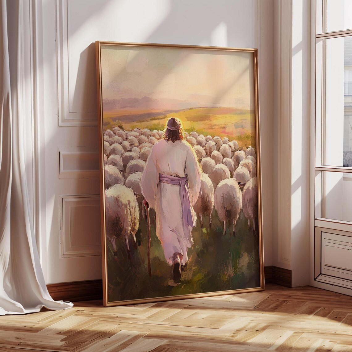 Jesus The Good Shepherd Art Print, Christian Pastoral Scene - Image 2