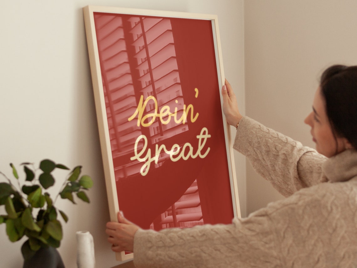 Doin Great Cream Calligraphy Script Burgundy Background Boho Print