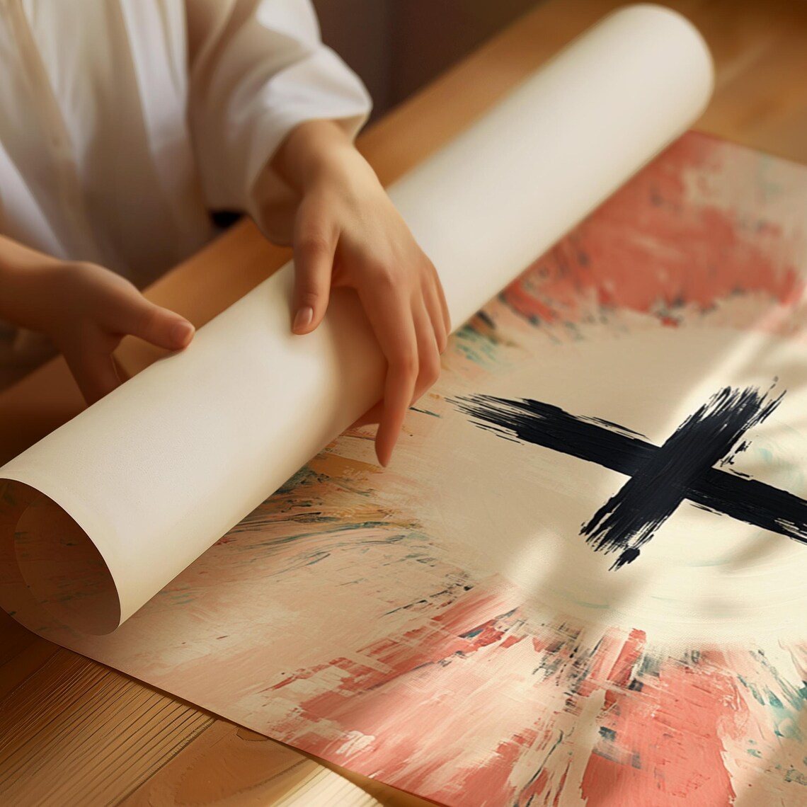 Abstract Cross Radiance, Modern Christian Faith Decor - Image 2