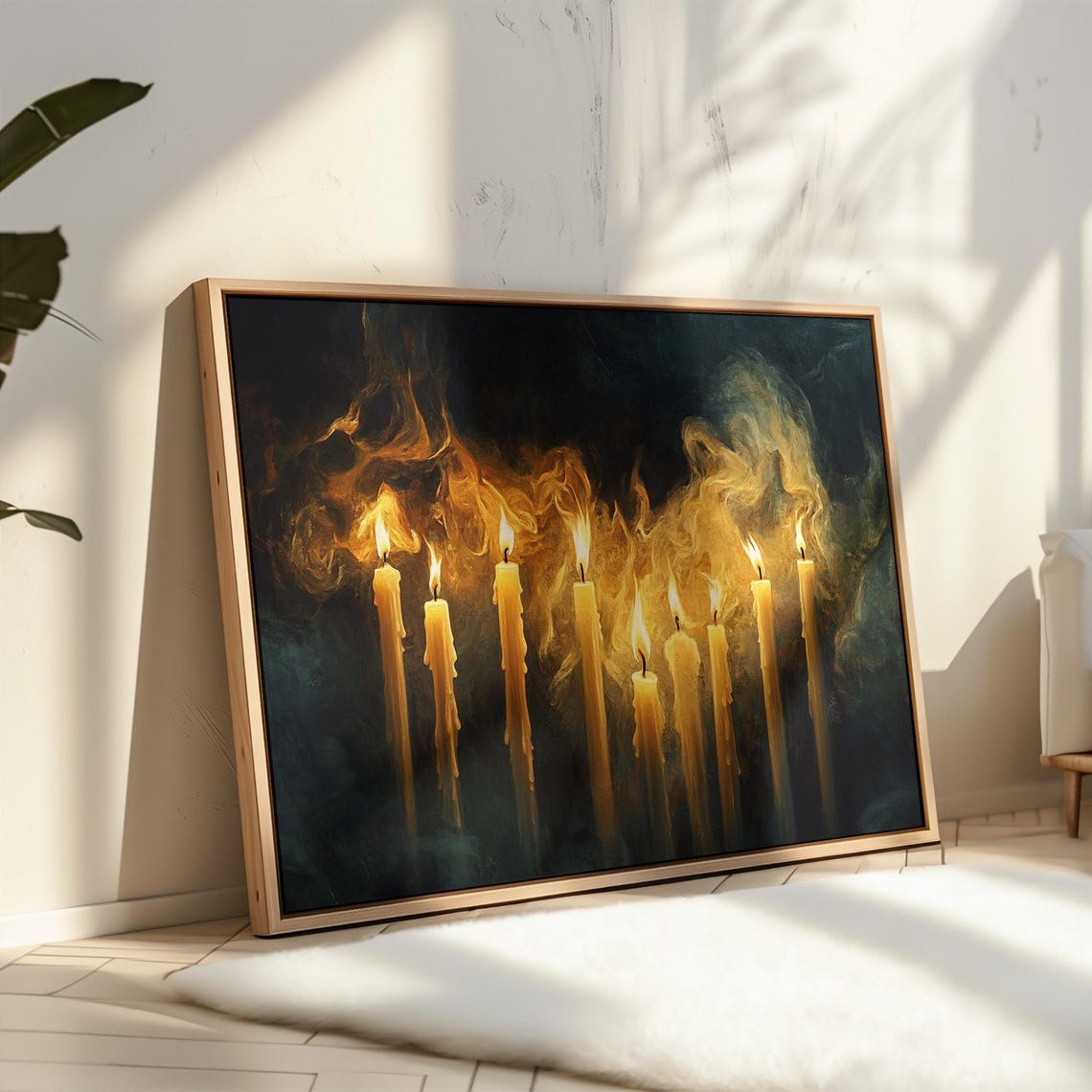Row Of Tall Burning Candles Golden Smoke Dark Mystical Candle Poster - Image 4