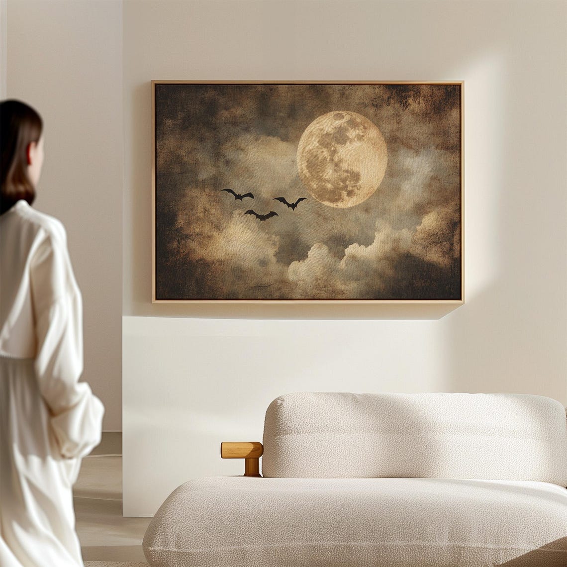 Vintage Full Moon Night Sky Flying Bats Spooky Halloween Gothic Print - Image 2