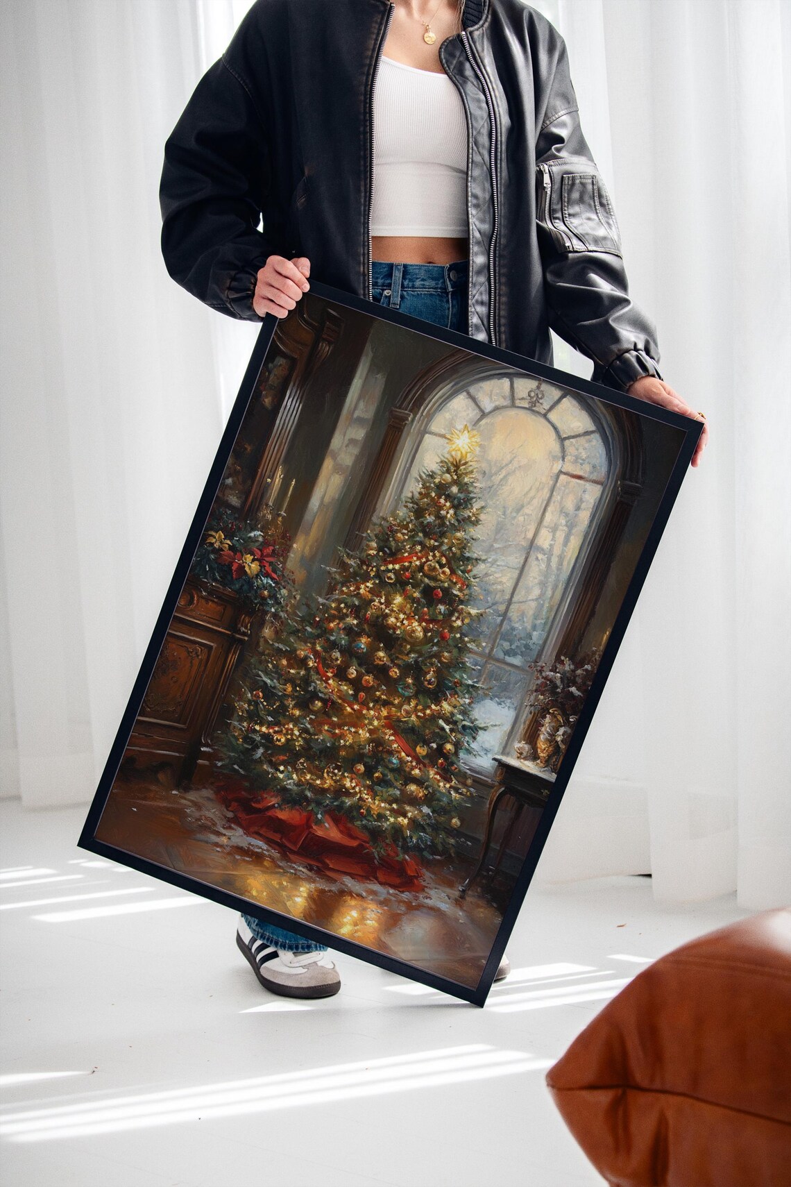 Cozy Christmas Tree by Frosted Window, Vintage Holiday - Image 2
