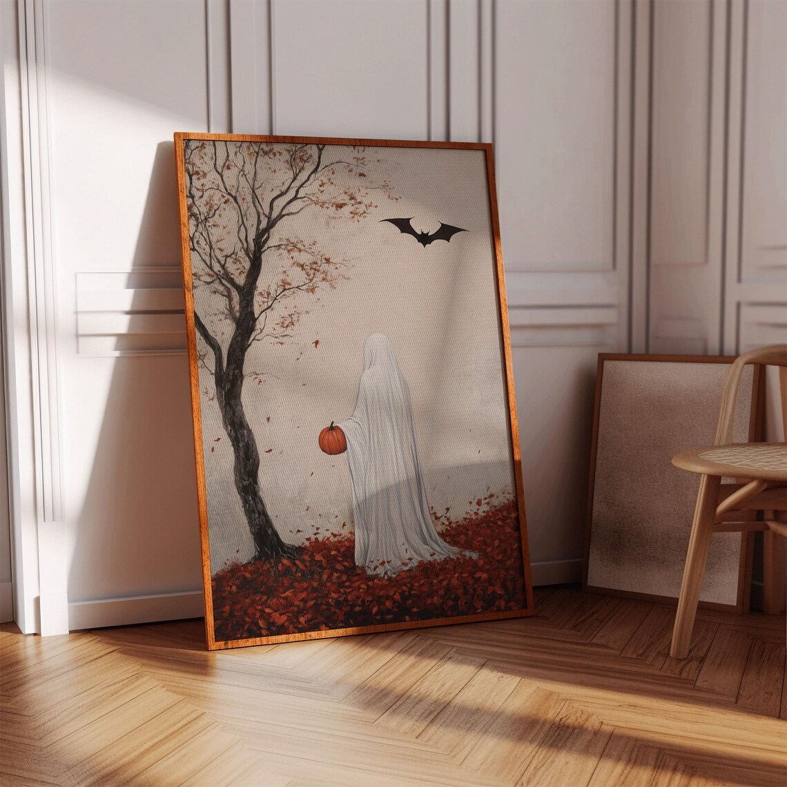 Ghost Holding Pumpkin, Spooky Cozy Autumn Decor - Image 4