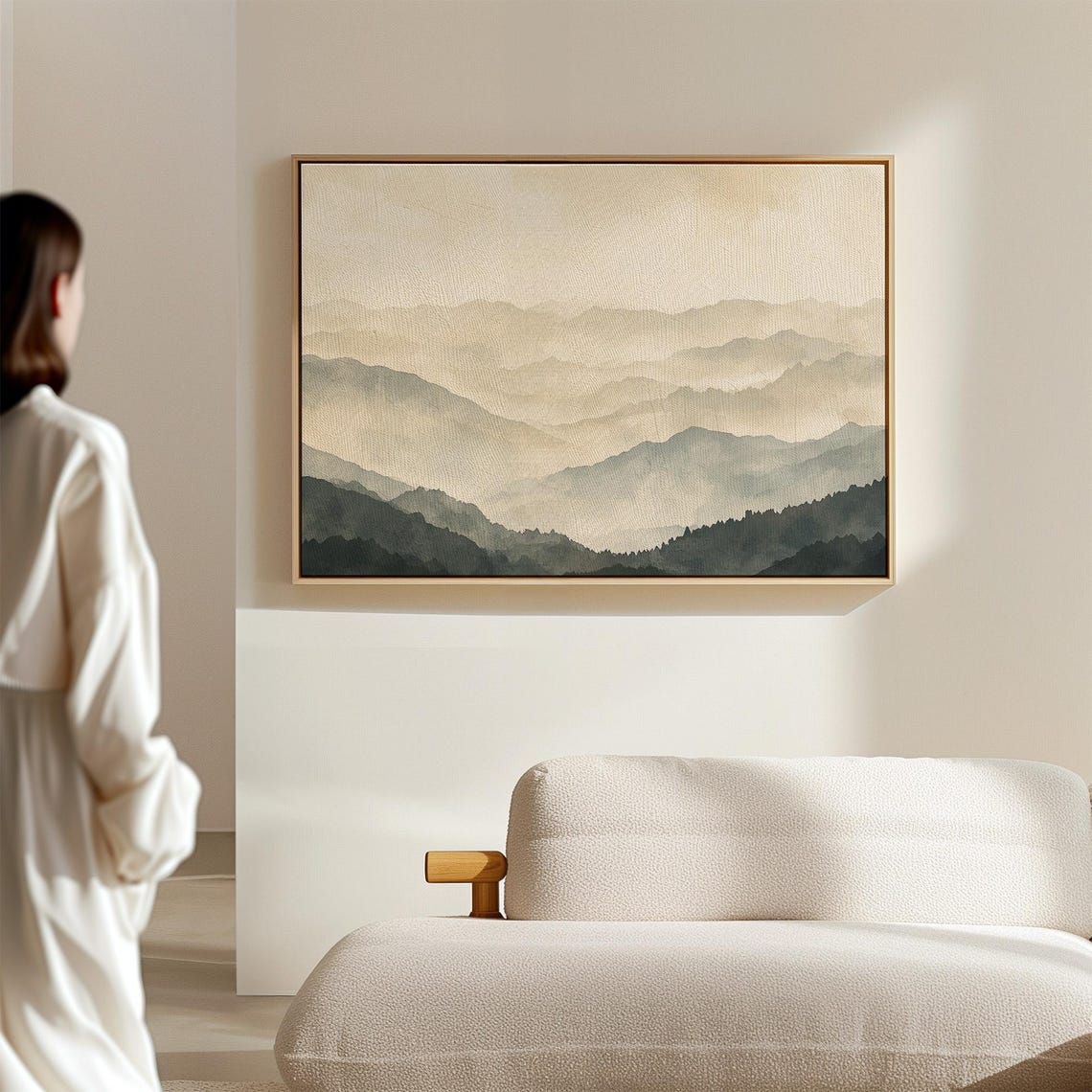 Misty Mountain Landscape Wall Art Neutral Watercolor Print For Home Decor - Image 2