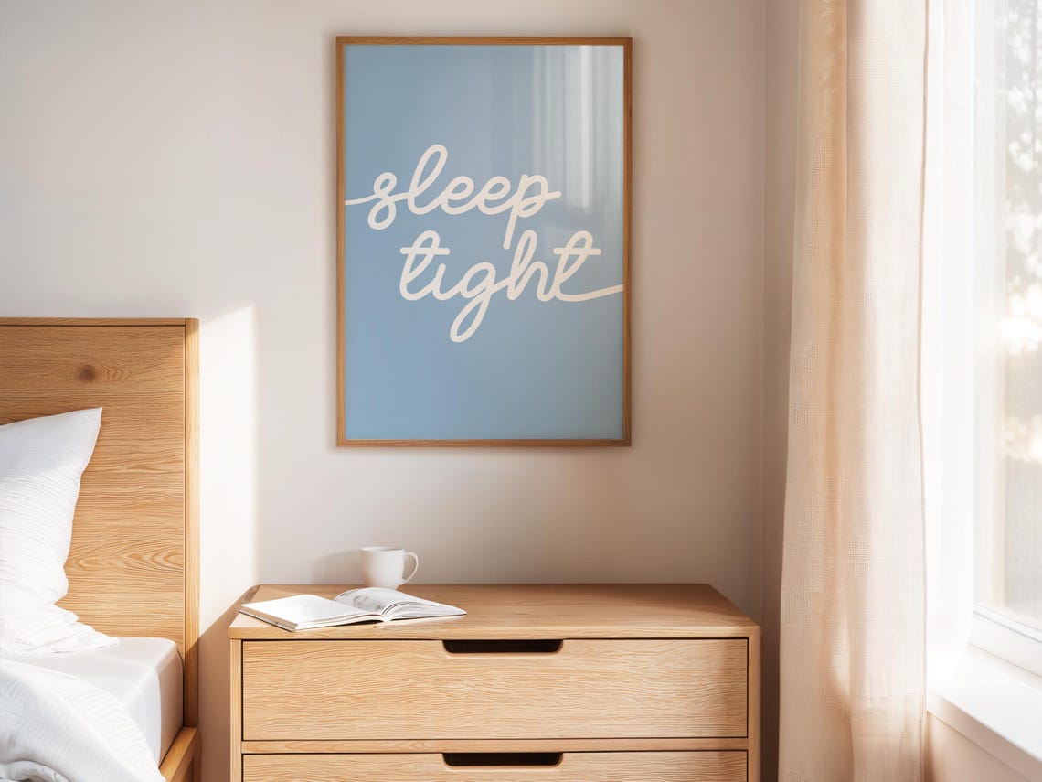 Sleep Tight White Script On Sky Blue Minimalist Calming Bedroom Poster - Image 4