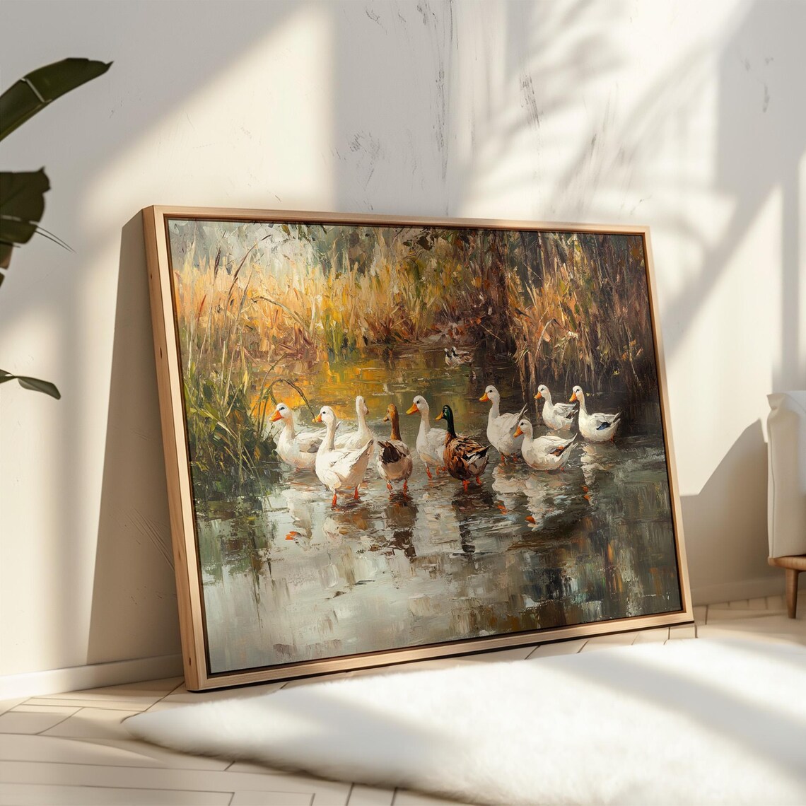 Country Duck Pond Painting, Rustic Autumn Landscape - Image 4
