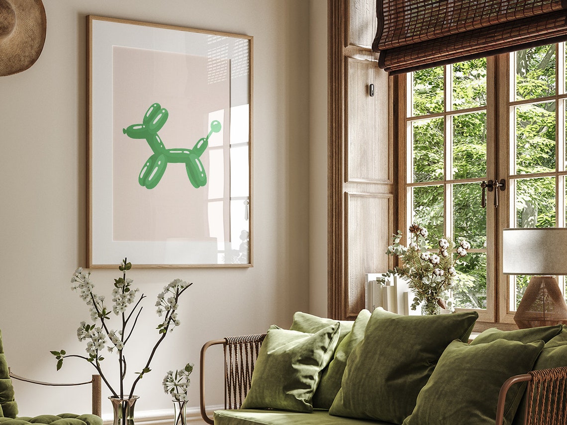 Green Balloon Dog Glossy Pop Art Minimalist Nursery Room Poster - Image 3