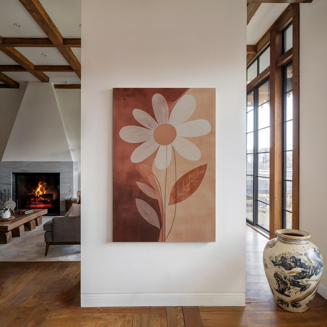 Terracotta Daisy Minimalist Modern Earthy Floral Botanical Wall Poster - Image 4