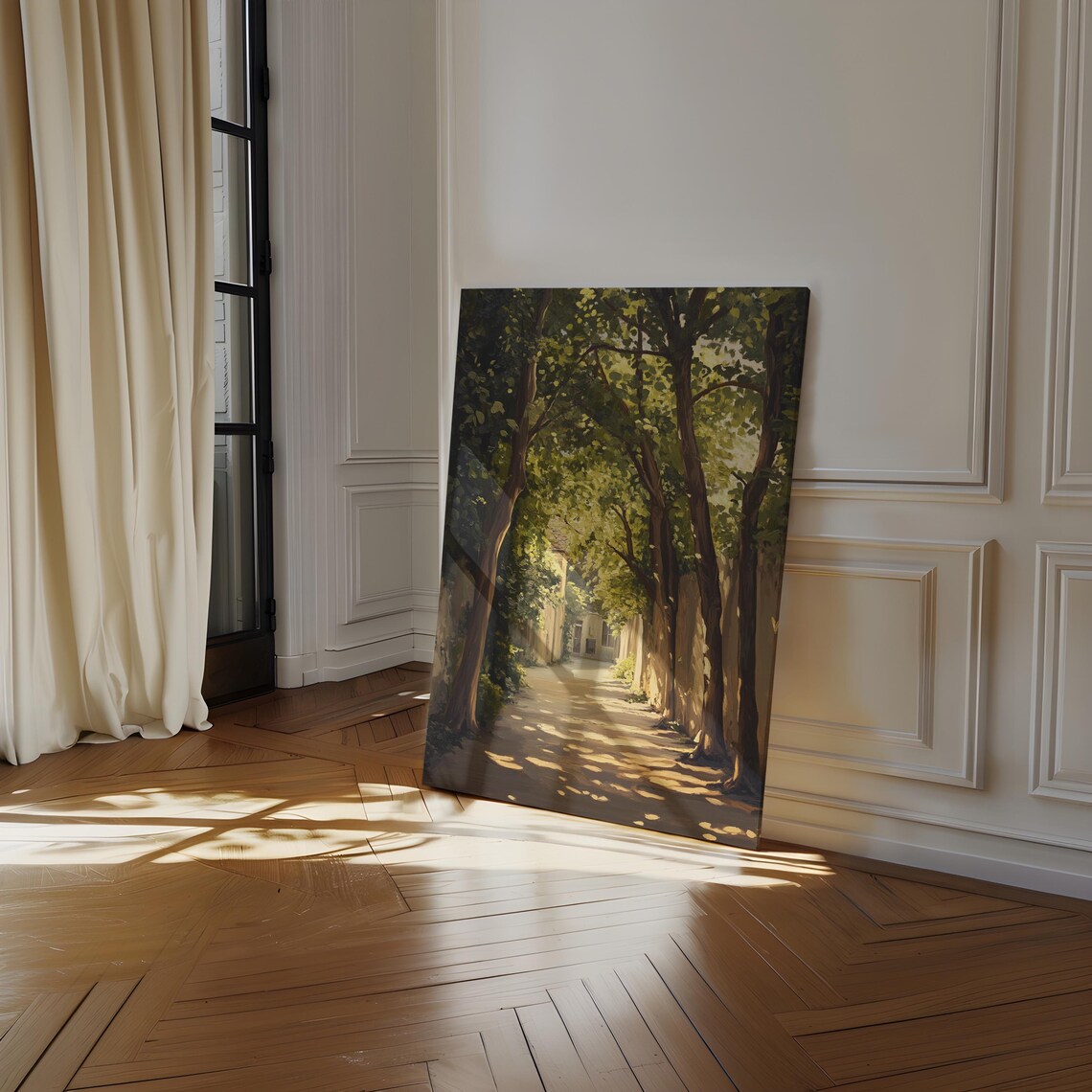 Sunlit Pathway Through Lush Trees Oil Painting Tranquil Landscape Wall Art For Rustic Nature Inspired Home Decor Wall Art Print - Image 2