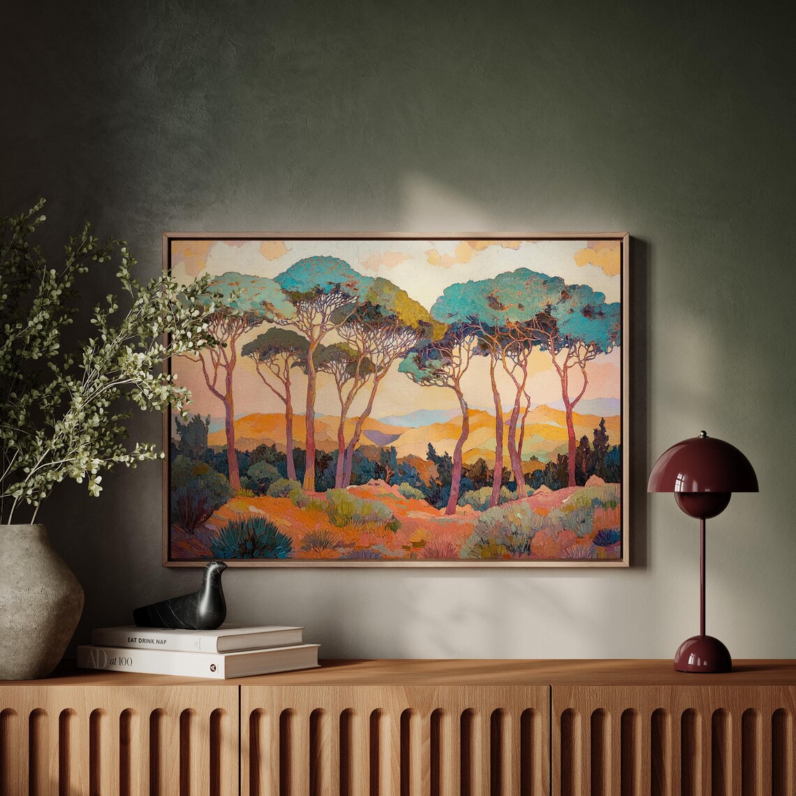 Mediterranean Landscape Painting With Sunset Trees Impressionist Wall Art Prints For Nature Inspired Home Decor - Image 2