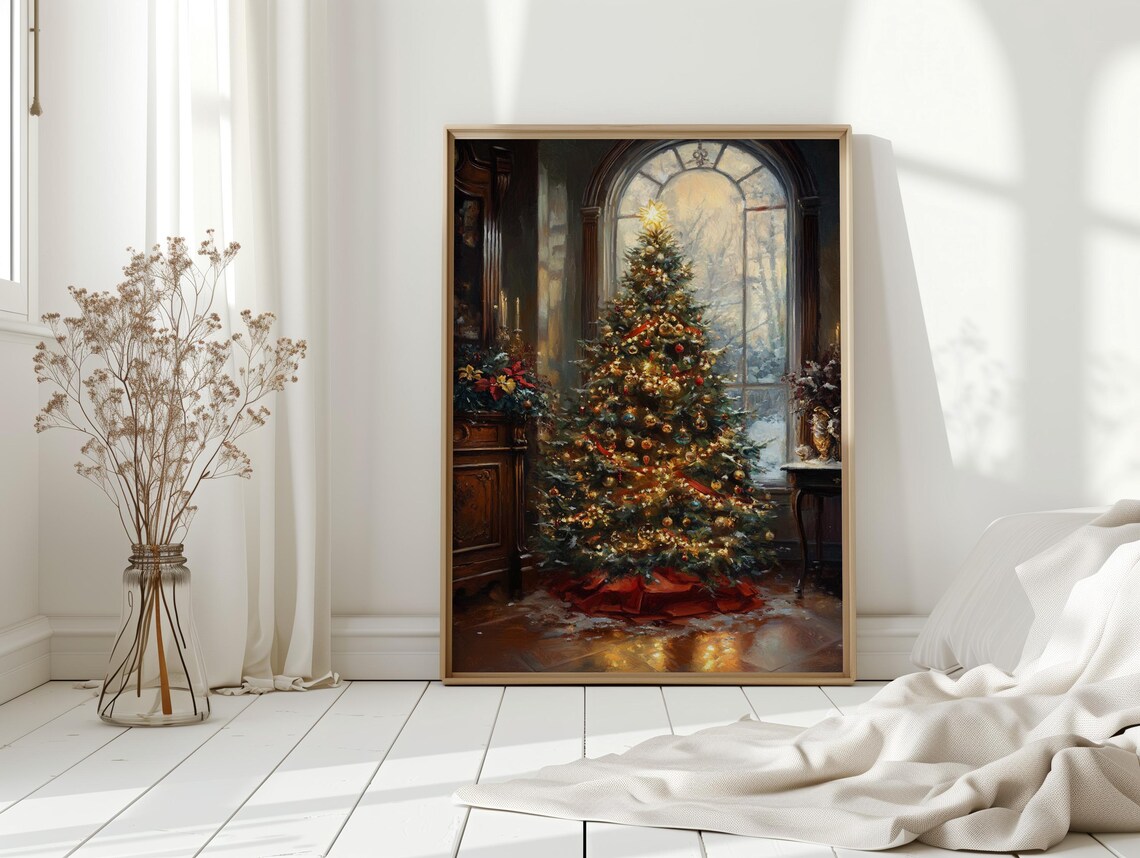 Cozy Christmas Tree by Frosted Window, Vintage Holiday - Image 3