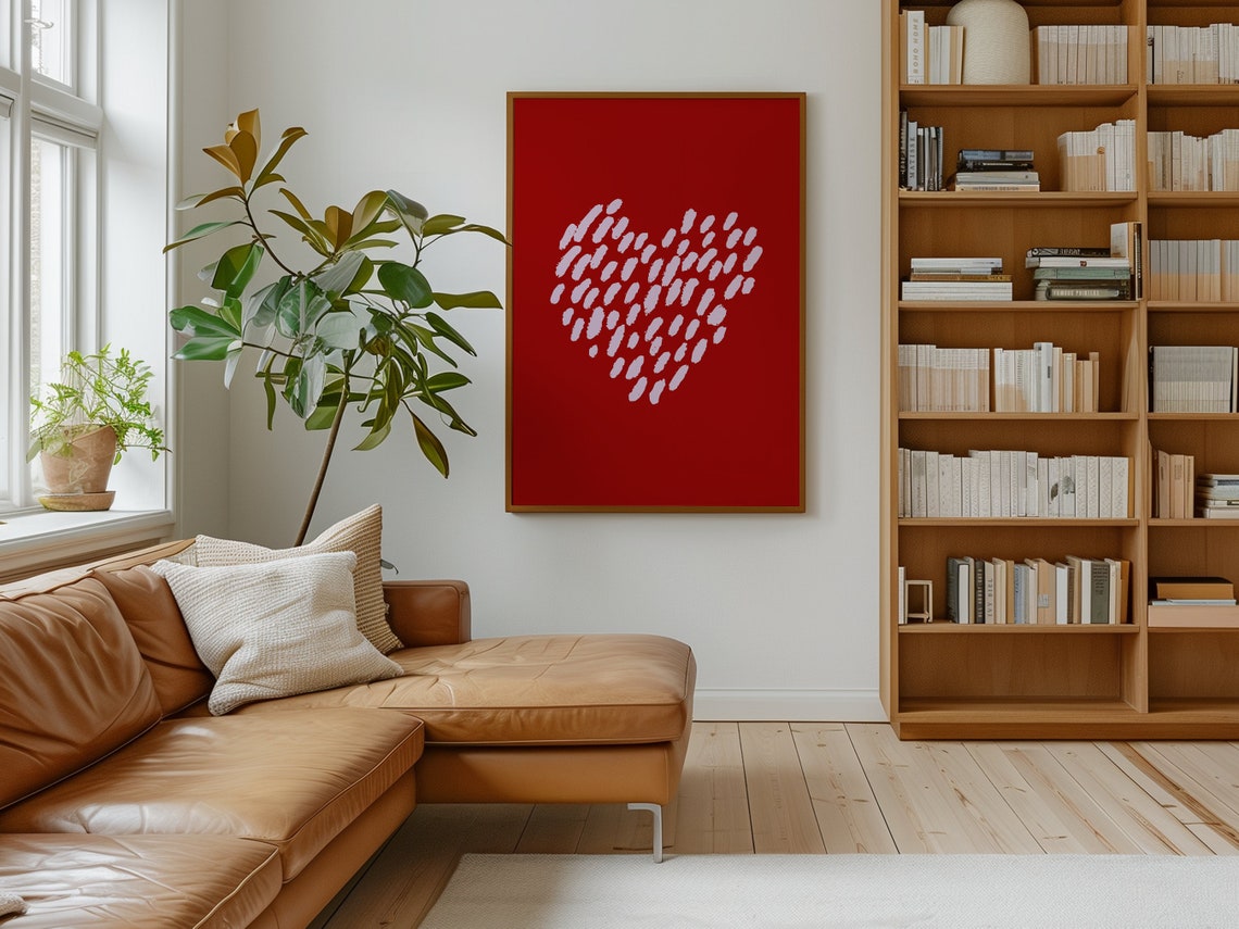 Red Heart Abstract White Paint Strokes Modern Love Wall Art Print - Image 4