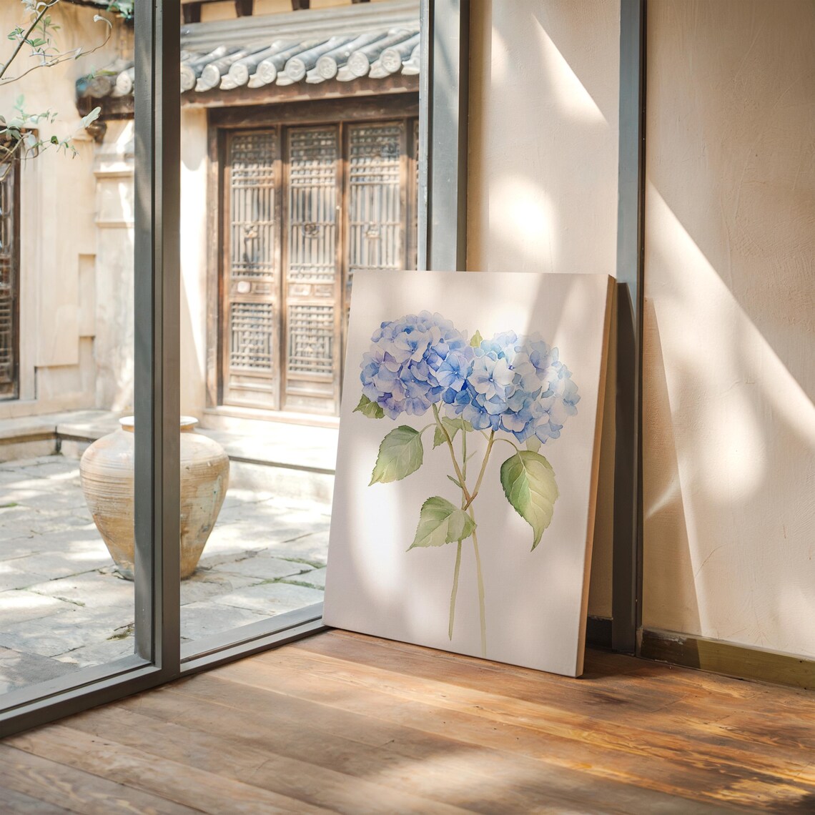 Blue Hydrangea Watercolor Floral Wall Art - Image 4