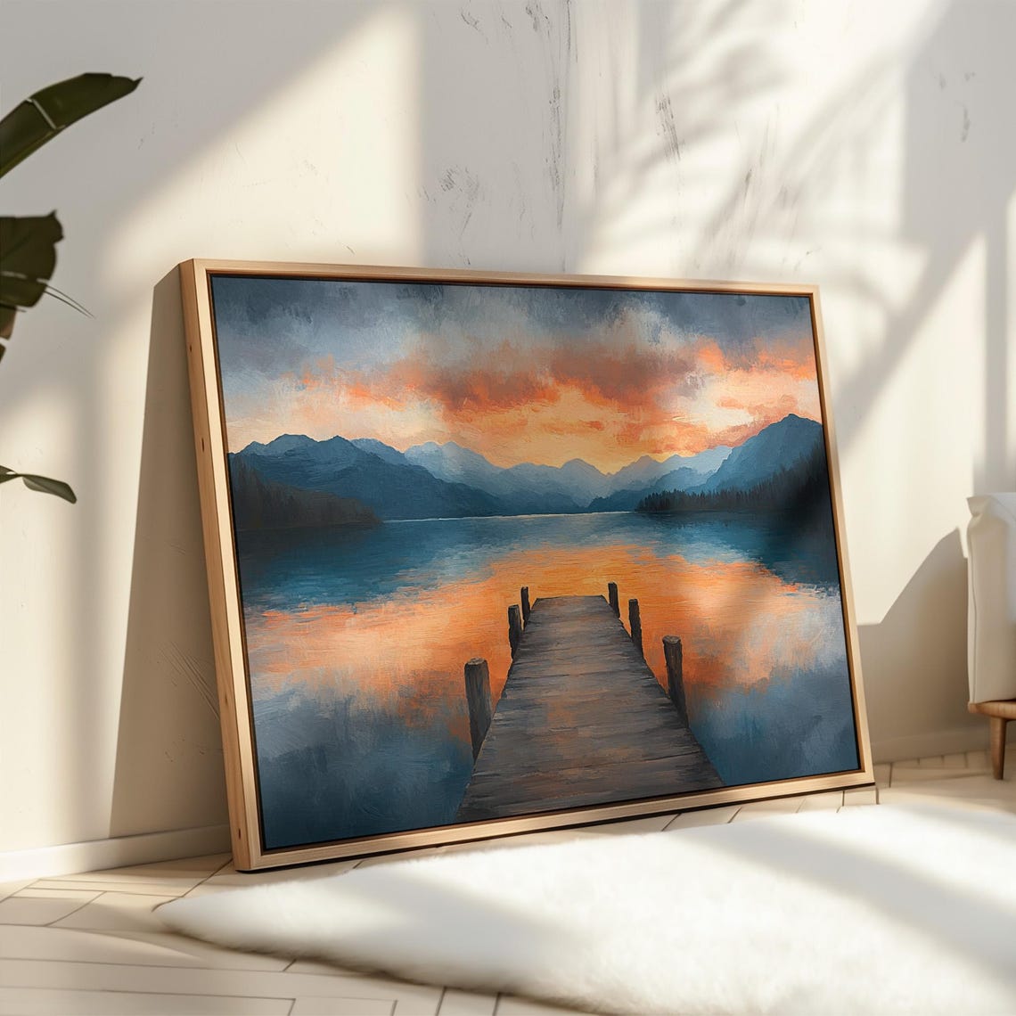 Serene Lakeside Sunset With Mountain Reflections Wall Art Print Peaceful Nature Landscape Painting For Wall Decor - Image 2