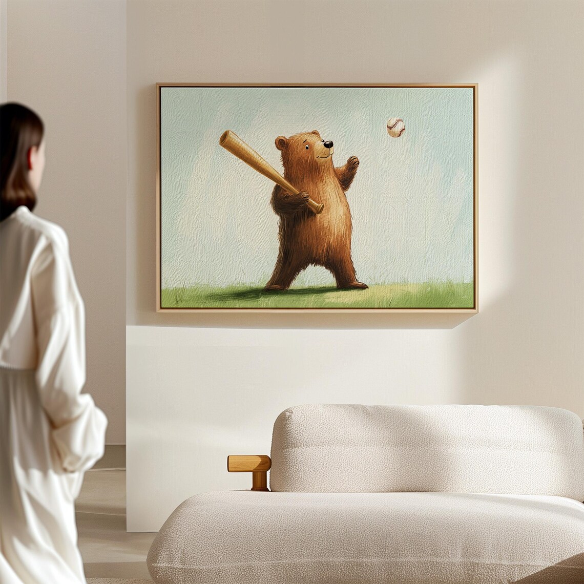 Playful Brown Bear Playing Baseball Whimsical Kids Room Sports Print - Image 5