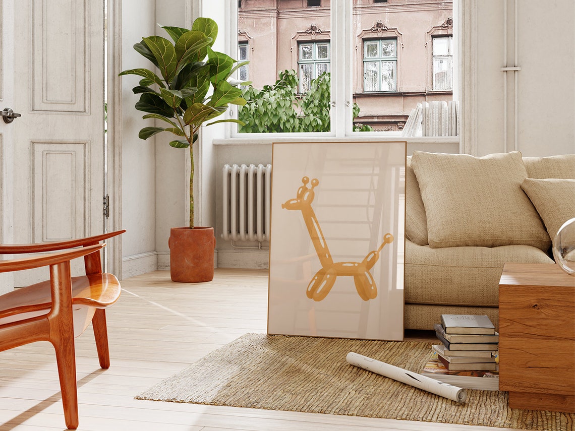 Golden Balloon Giraffe Minimalist Playful Boho Kids Room Poster - Image 4