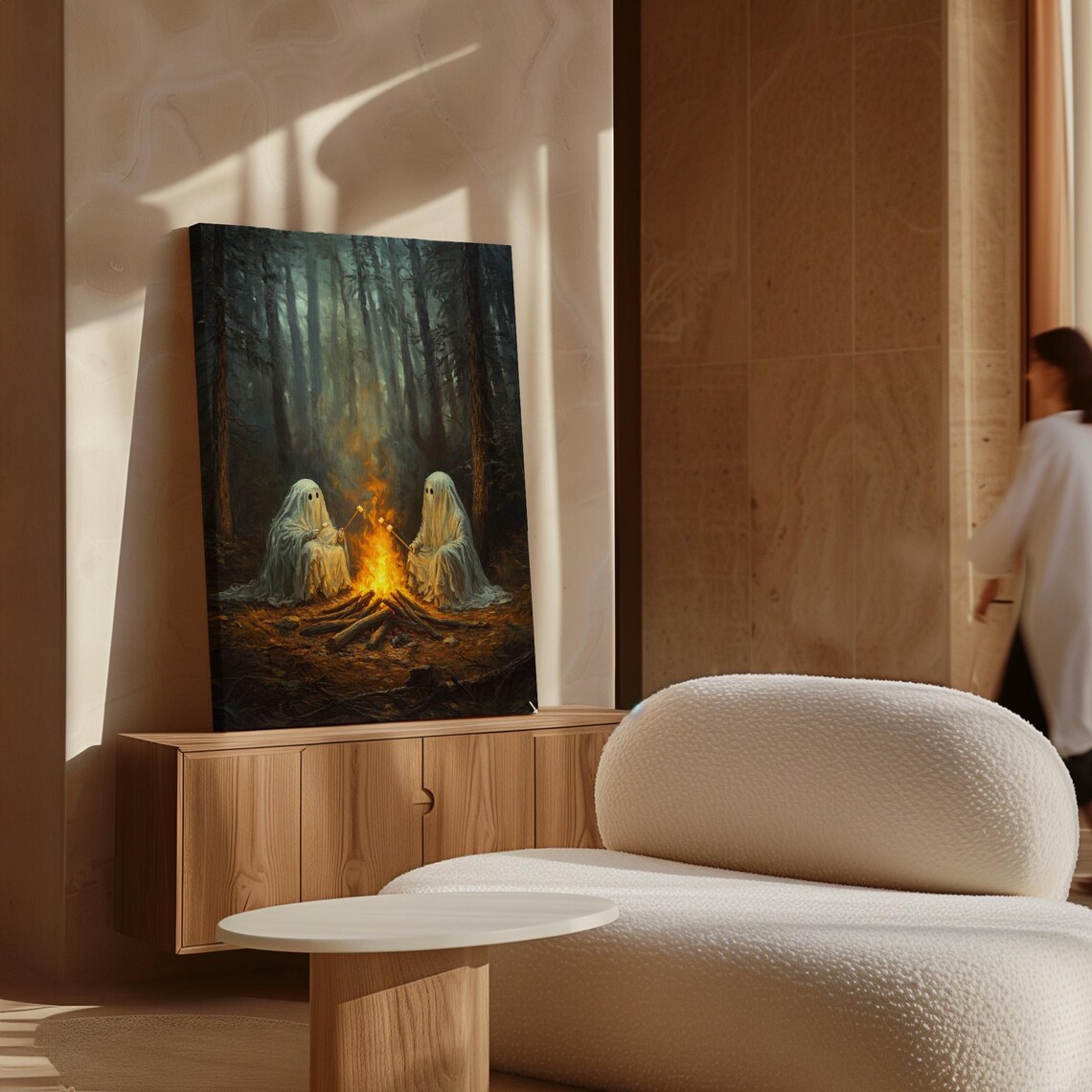Cute Ghosts Campfire Night Forest Cozy Spooky Halloween Wall Art Poster - Image 4