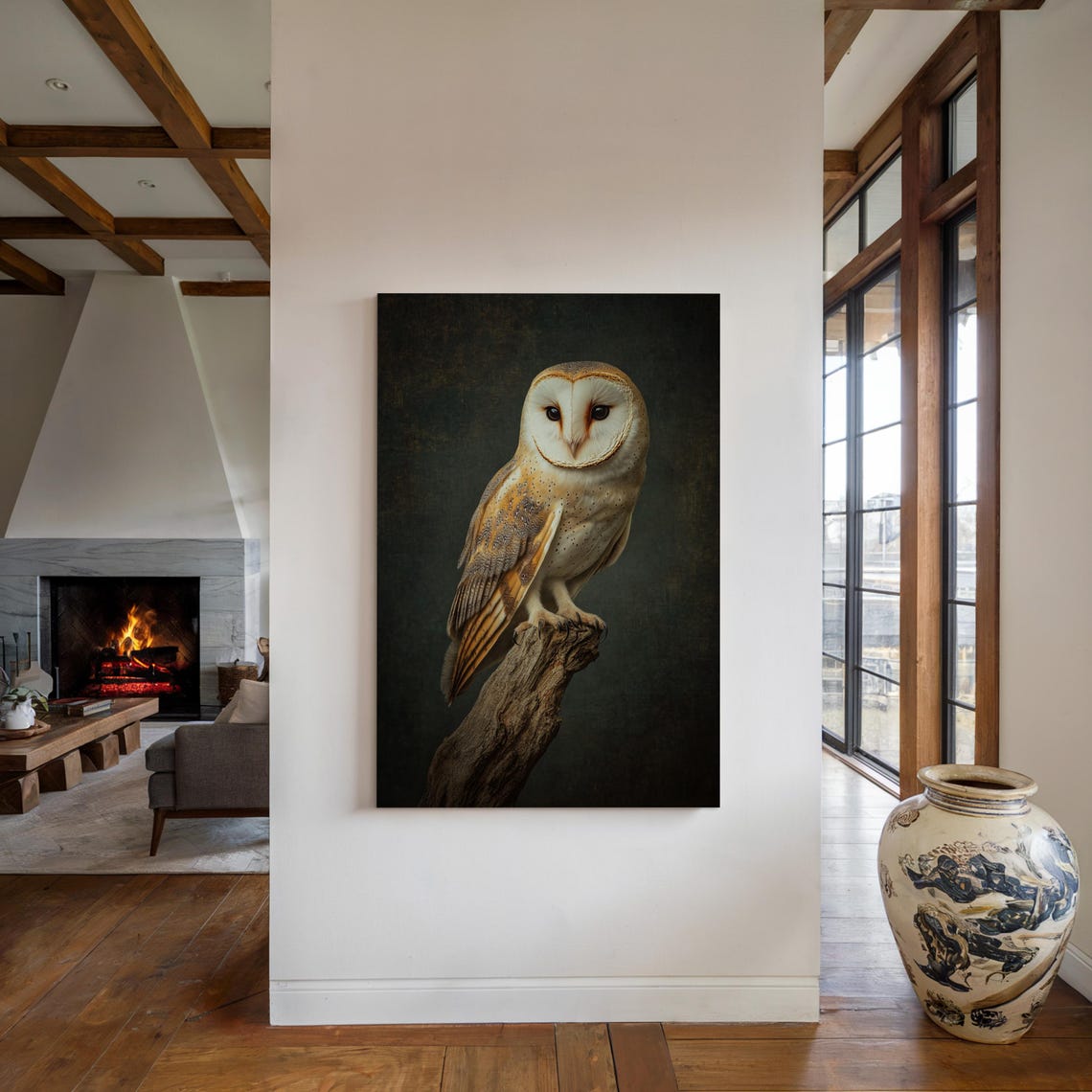 Barn Owl Perched on Branch Moody Wildlife Photography Wall Art Poster - Image 5