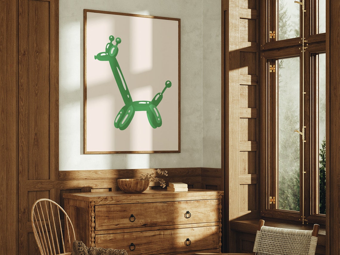 Green Balloon Giraffe Minimalist Playful Boho Kids Room Poster - Image 4