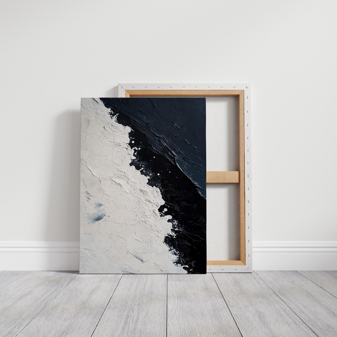 Bold Abstract Black And White Textured Painting - Image 4