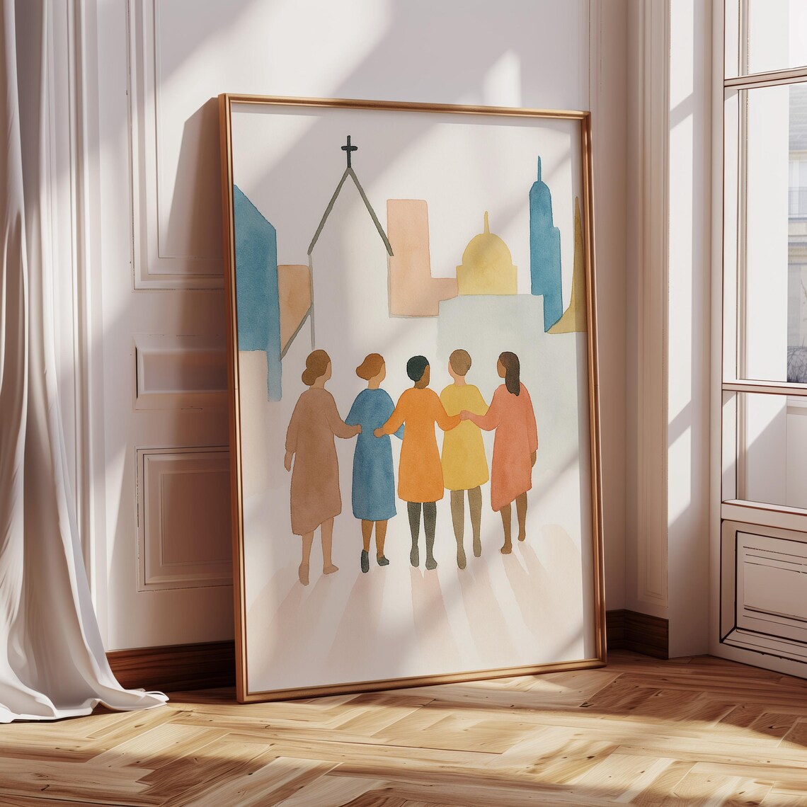 Watercolor Church Community Women, Christian Faith Art