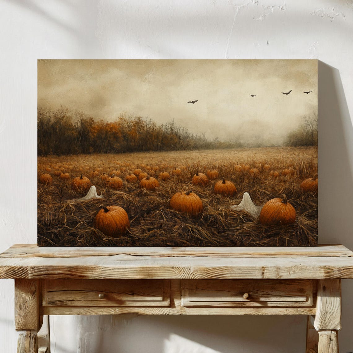 Haunted Pumpkin Patch Misty Field Spooky Fall Halloween Wall Art