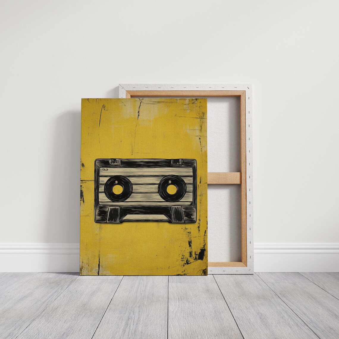 Retro Cassette Tape Illustration Yellow Grunge Music Wall Art Poster - Image 4