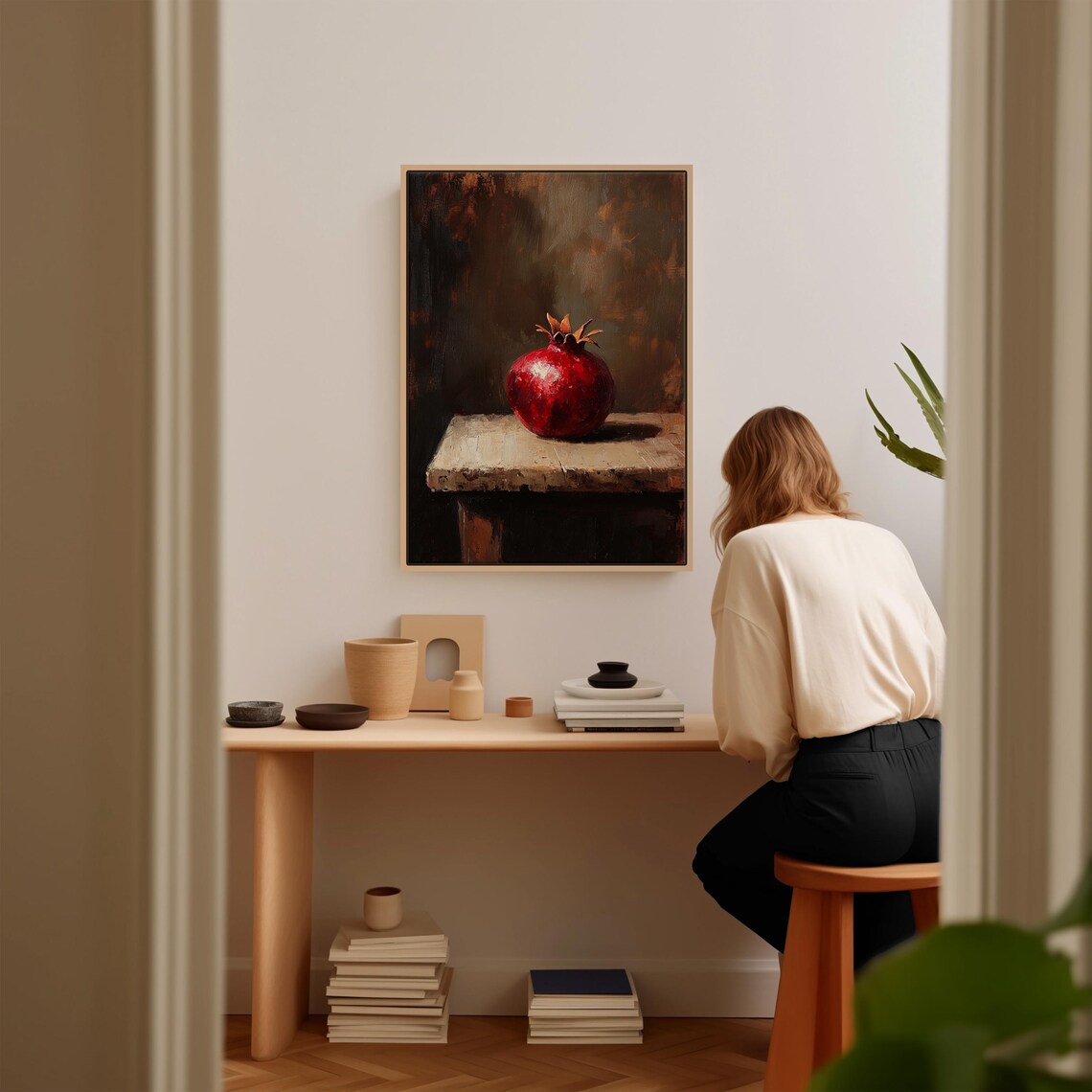 Moody Pomegranate Still Life, Vintage Kitchen Decor - Image 2