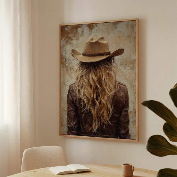 Rustic Cowgirl Art Western Woman In Hat Vintage Country Wall Decor Rodeo Inspired Print For Farmhouse Or Ranch
