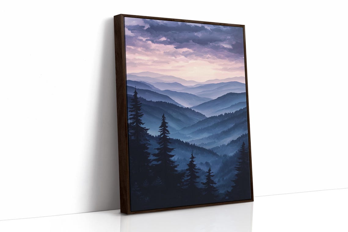 Misty Blue Mountain Print Serene Layered Landscape Tranquil Nature Wall Art Moody Twilight Sky Peaceful Forest Scene - Image 3